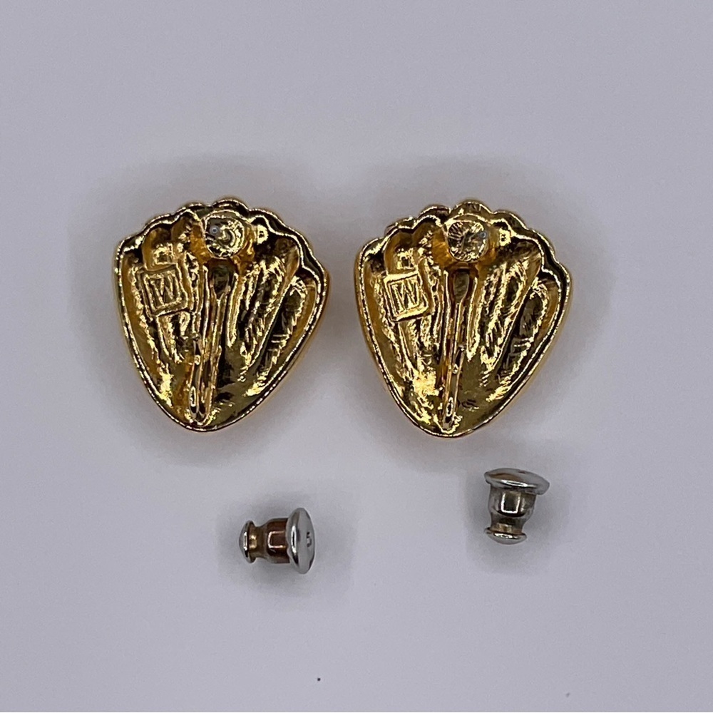 Vintage Earrings Shell Gold Tone Studs Weingeroff Art Deco Pierced Retro Jewelry - Picture 5 of 8